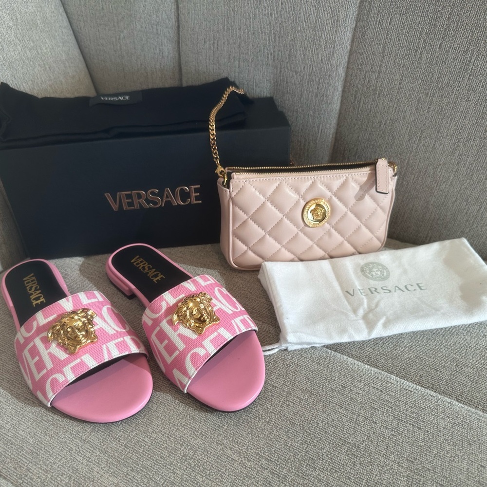 💄SOLD💄 Bundle : Versace Sandals (size 6) + Versace logo Pink  Quilted Bag